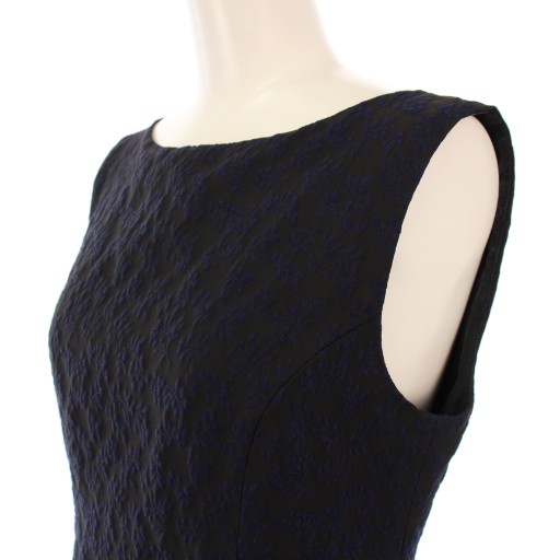 【中古】フォクシーニューヨーク collection Dress Lris フレアワンピース ひざ丈 ノースリーブ ボートネック 紺 黒 中古】フォクシーニューヨーク collection Dress Lris フレア