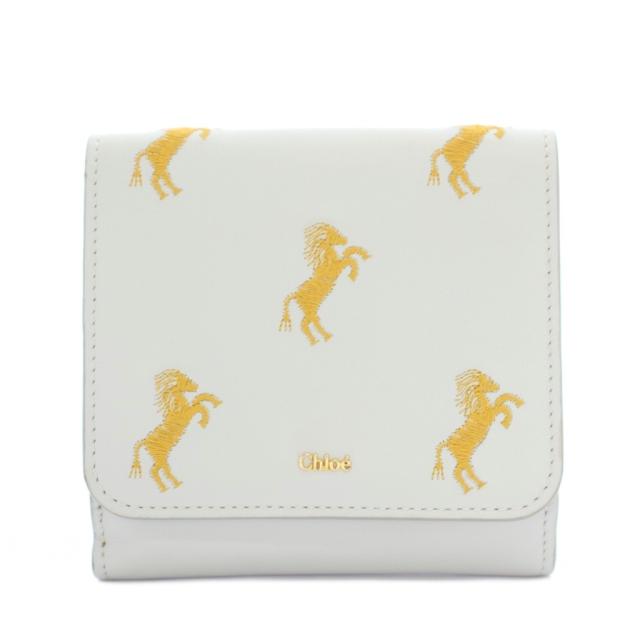 【中古】クロエ スクエアウォレッツ リトルホース 財布 二つ折り小銭入れ ライトグレー 6009706410 ■OH レディース