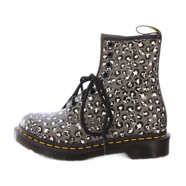 【中古】ドクターマーチン DR.MARTENS GUNL 8ホール ショートブーツ 厚底 ヒョウ柄 レオパード UK3 グレー 黒