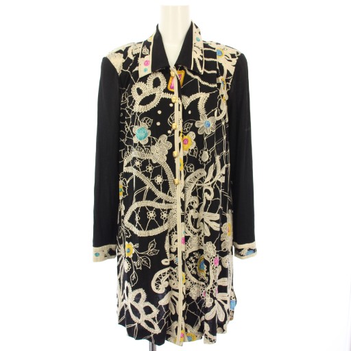 【中古】レオナール LEONARD ヴィンテージ シャツジャケット カーディガン 長袖 総柄 M ベージュ 黒 レディース