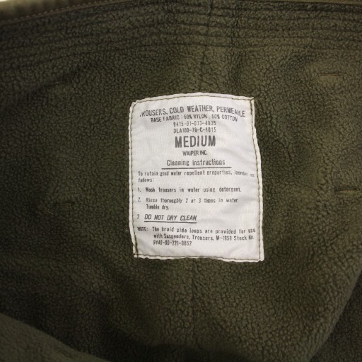 【中古】ワイパーインク WAIPER.inc U.S.NAVY コールドウェザー A-2 デッキパンツ ミリタリーパンツ M カーキ