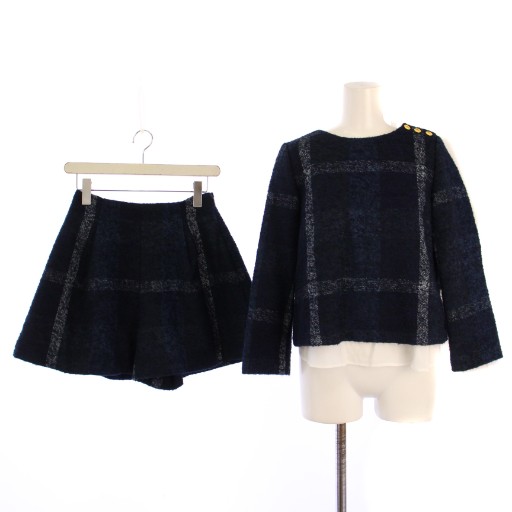 【中古】ブルーレーベルクレストブリッジ セットアップ フェイクレイヤードニット 長袖 パンツ 36 青 紺 レディース