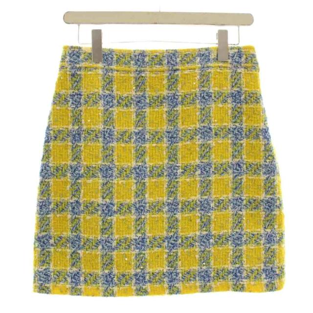 【中古】グッチ GUCCI ツイード スカート ひざ丈 チェック柄 スパンコール 38 黄色 イエロー 744810