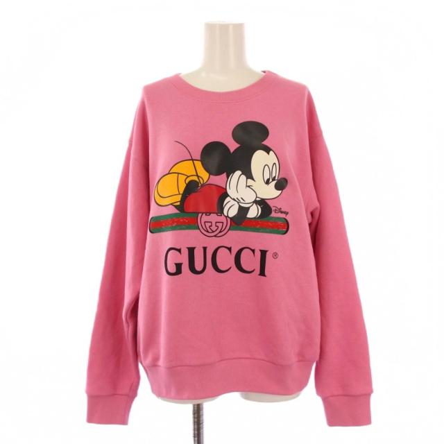 【中古】グッチ GUCCI × ディズニー Disney ミッキー スウェット トレーナー 長袖 XS ピンク レディース