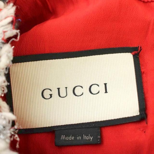 【中古】グッチ GUCCI ノースリーブ ツイード ワンピース フリンジ ひざ丈 チェック 36 白 ピンク 432663_2