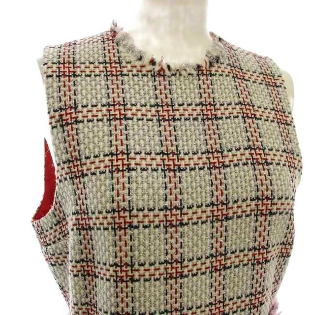 【中古】グッチ GUCCI ノースリーブ ツイード ワンピース フリンジ ひざ丈 チェック 36 白 ピンク 432663_3