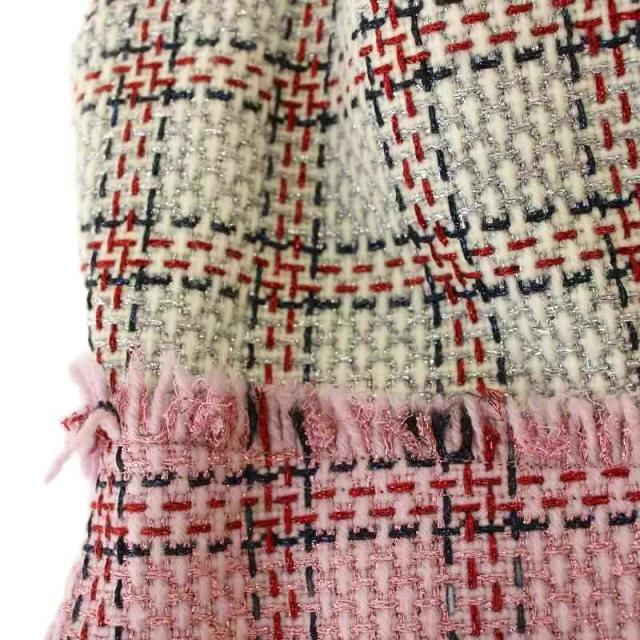 【中古】グッチ GUCCI ノースリーブ ツイード ワンピース フリンジ ひざ丈 チェック 36 白 ピンク 432663_5