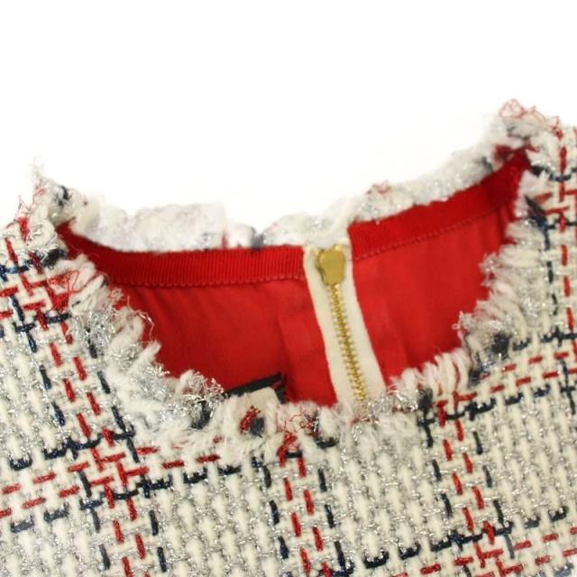 【中古】グッチ GUCCI ノースリーブ ツイード ワンピース フリンジ ひざ丈 チェック 36 白 ピンク 432663_6