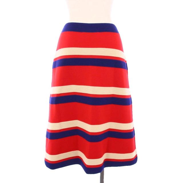 【中古】グッチ セットアップ ニット カットソー 半袖 フレアスカート ひざ丈 ボーダー S 赤 ベージュ 574161 中古】グッチ セットアップ ニット カットソー 半袖 フレアスカート
