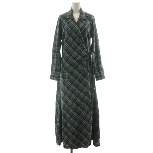 【中古】ダブルアールエル RRL ラップドレス ワンピース マキシ ロング 長袖 チェック柄 コットン 青 ブルー