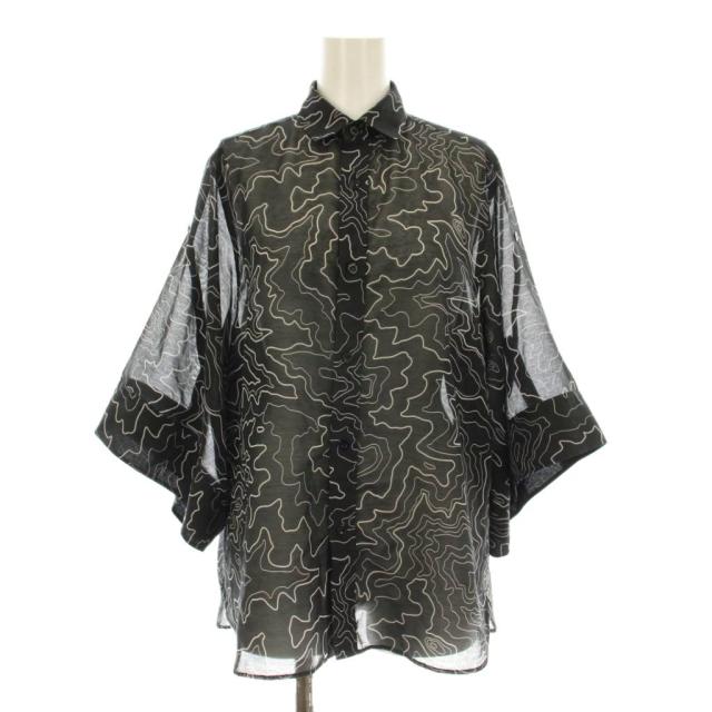 【中古】ハイク HYKE CONTOUR LINE BELL-SLEEVE SHIRT カジュアルシャツ 五分袖 総柄 1 黒 ブラック 241-15219