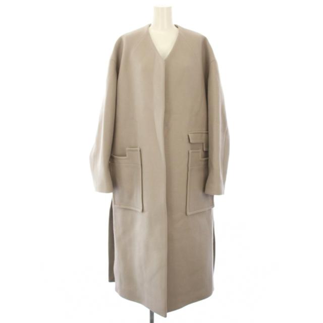 【中古】アンスリード UN3D. 22AW ポケットノーカラーコート ロング アウター 38 ベージュ レディース