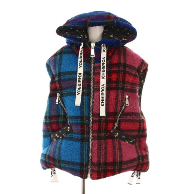 【中古】クリスジョイ KHRISJOY フリース ダウンベスト タータンチェック 裏地花柄 マルチカラー /YM レディース