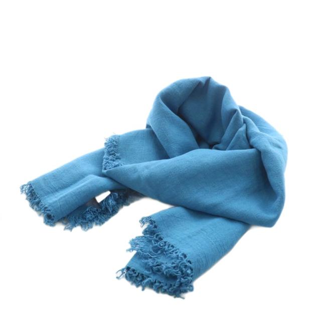 【中古】ASAUCE MELER アソースメレ スカーフ フリンジ 麻 リネン 青 ブルー /AN11 レディース