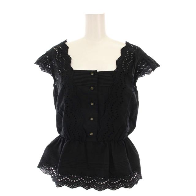 【中古】未使用品 Her lip to ハーリップトゥ Valencia Lace Top ノースリーブ ブラウス シャツ 刺繍 レース S 黒