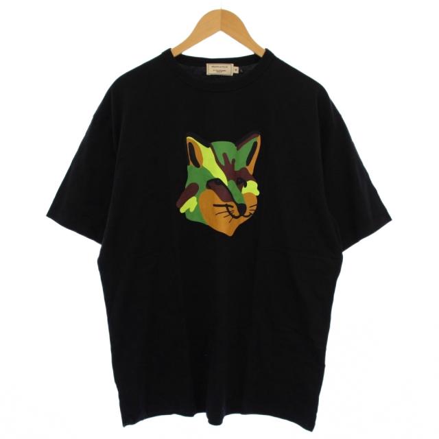 【中古】未使用品 メゾンキツネ Big Neon Fox Oversized T-Shirts Tシャツ カットソー 半袖 クルーネック M 黒 メンズ