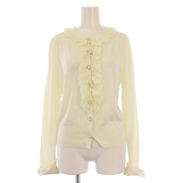 【中古】エムズグレイシー M'S GRACY カーディガン 長袖 クルーネック フリル ストレッチ 38 アイボリー