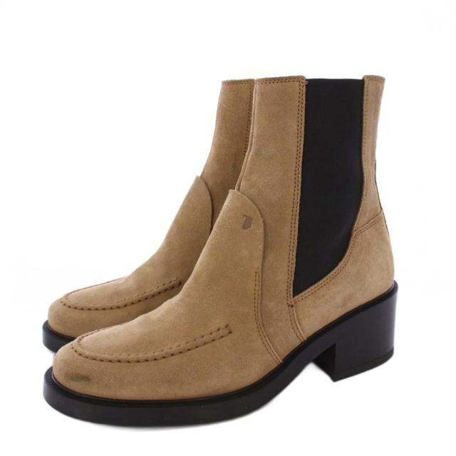 【中古】トッズ TOD'S チャンキーソール チェルシーブーツ ショートブーツ スエード 37 茶 /TK レディース