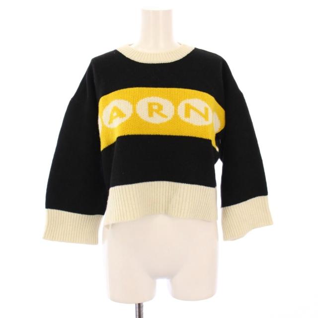 【中古】マルニ MARNI 23AW ニット セーター クロップド 七分袖 ロゴ 40 黒 GCMD0483Q0 UFH304 /KH レディース