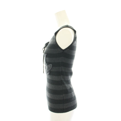 中古】ヒステリックグラマー タンクトップ リブ編み ボーダー柄 ロゴ