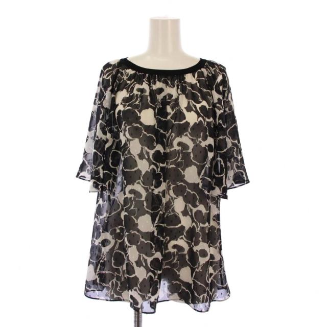 【中古】アナイ ANAYI 24AW モノトーンフラワープリントボートネック ブラウス シャツ 半袖 38 白 黒 レディース