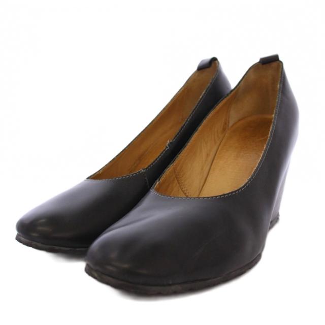 【中古】エムエムシックス メゾンマルジェラ パンプス シューズ ウェッジソール レザー 38 ブラック レディース