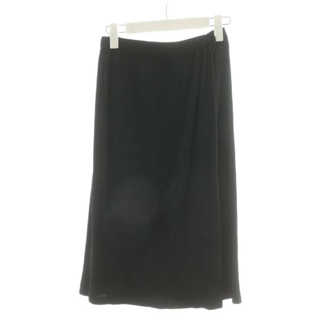 【中古】イッセイミヤケ ISSEY MIYAKE ラップスカート フレアスカート ひざ丈 プリーツ 2 黒 ブラック IM53FG454