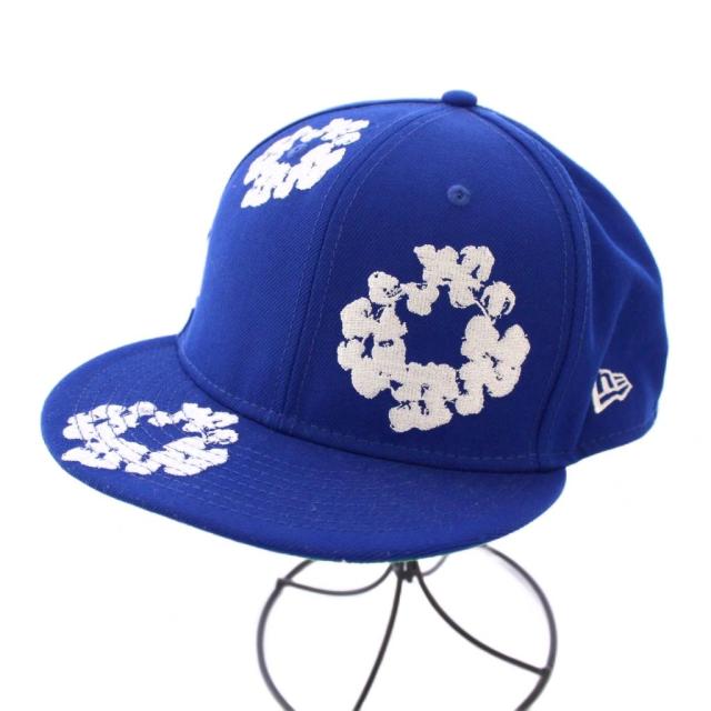 【中古】ニューエラ DENIM TEARS Cotton Wreath コットンリース キャップ 帽子 6パネル バイカラー 刺繍 青 白