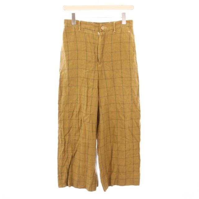 【中古】フォーティーファイブアールピーエム  45R 45rpm ワイドパンツ ジップフライ チェック柄 麻 リネン 2 茶