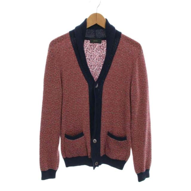 【中古】ザノーネ ZANONE カーディガン ニット Vネック 長袖 紺 ネイビー 赤 7ETJP1 ZC047 /YM メンズ