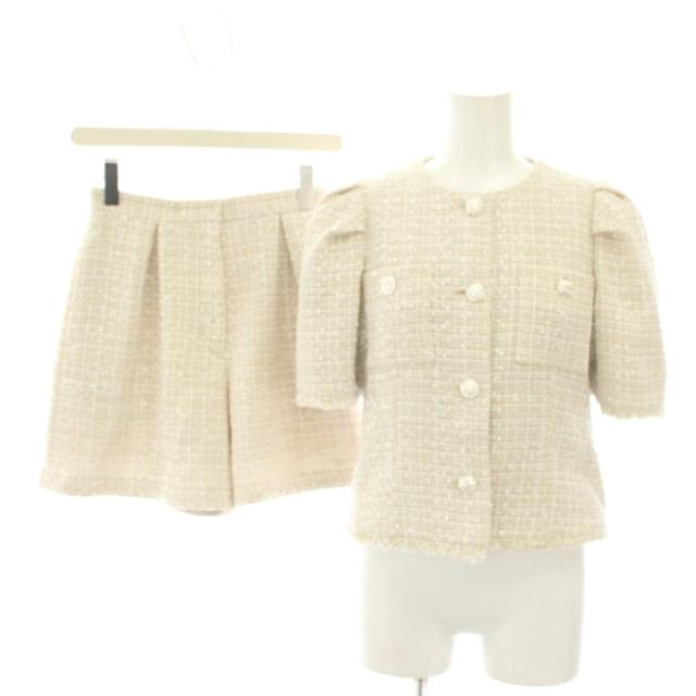 【中古】セルフォード セットアップ ファンシーツイード半袖ジャケット ショートパンツ 36 ベージュ レディース