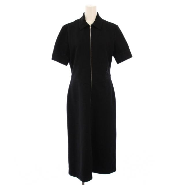 【中古】ジルサンダー JIL SANDER 23SS フレアワンピース マキシ ロング 半袖 レギュラーカラー ジップアップ 34 黒