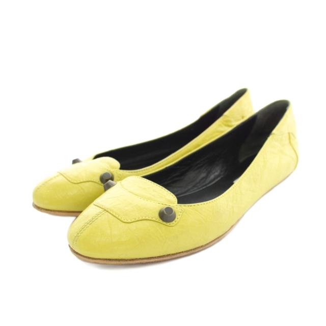 【中古】バレンシアガ BALENCIAGA フラットシューズ レザー スタッズ ビブラムソール 36.5 黄 340931 レディース
