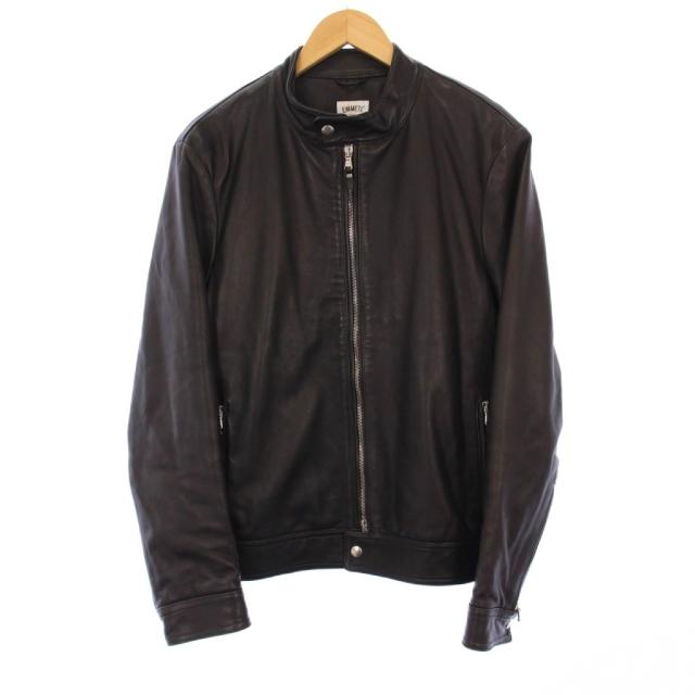 【中古】エンメティ EMMETI JURI ラムスキン シングルライダースジャケット 革ジャン 中綿 レザー 50 黒 /KH メンズ