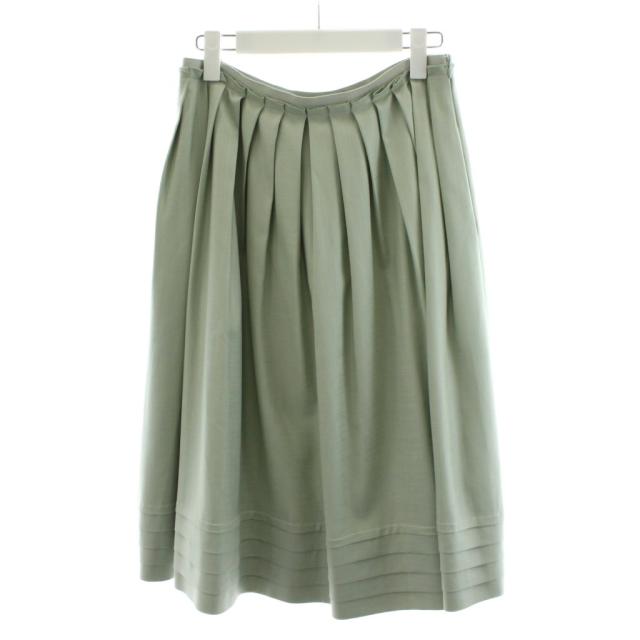 【中古】フォクシーニューヨーク FOXEY NEW YORK リネンベル フレアスカート ひざ丈 42 ライトグリーン 39927