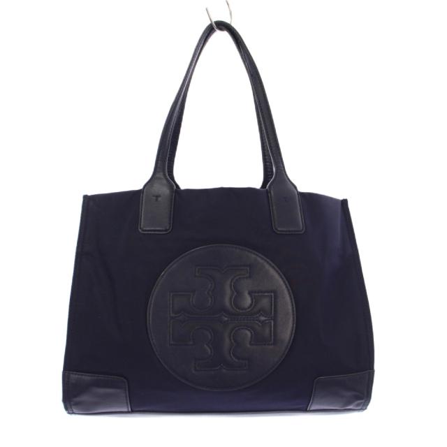 【中古】トリーバーチ TORY BURCH エラ トートバッグ ハンドバッグ ロゴ ナイロン レザー 切替 ワンカラー 紺