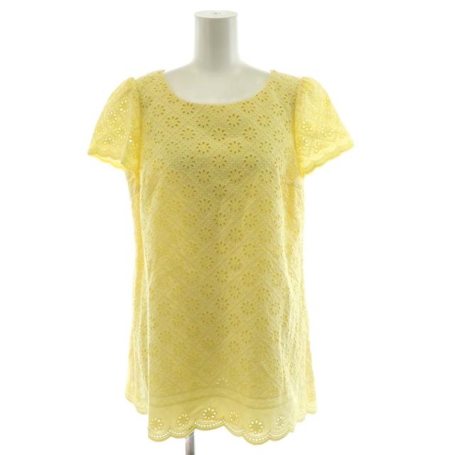 【中古】未使用品 エムズグレイシー M'S GRACY シャツ ブラウス 半袖 刺繍 スカラップ 38 黄 イエロー OK-110314