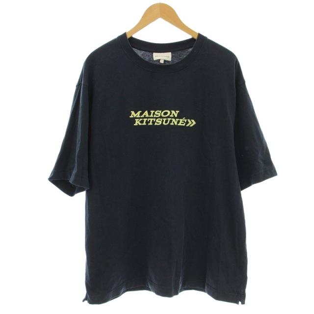 【中古】メゾンキツネ MAISON KITSUNE Tシャツ 半袖 刺繍 ロゴ L ネイビー 紺 MM00114KJ0119 /☆G メンズ