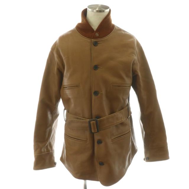 【中古】ウエアハウス WAREHOUSE Lot. 2204 ONE OF THE BEST レザーコート ミドル丈 ベルト付き 羊革 アウター 40 茶