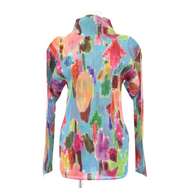 【中古】プリーツプリーズ PLEATS PLEASE イッセイミヤケ カットソー 長袖 ハイネック ストレッチ マルチカラー