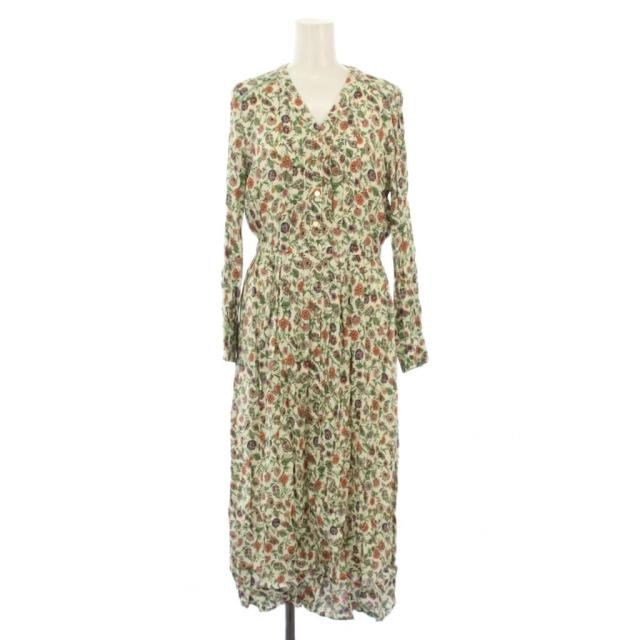 【中古】アナイ ドローイングプリントタック ワンピース 長袖 ミモレ丈 ロング 花柄 36 マルチカラー レディース