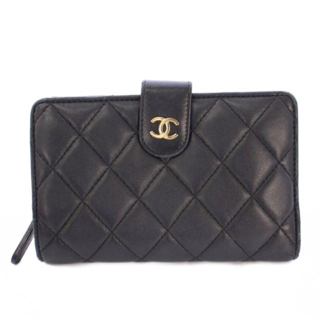 【中古】シャネル CHANEL マトラッセ ココマーク 二つ折り財布 ウォレット レザー キルティング ロゴ 16番台 黒