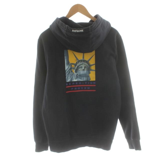 【中古】ザノースフェイス × シュプリーム 19AW パーカー プルオーバー ロゴ バックプリント 自由の女神像 M 黒_1