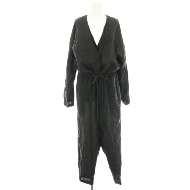 【中古】ブラッククレーン オールインワン サロペット 麻 リネン レイヤード風 長袖 XS ダークグレー