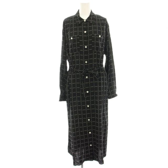 【中古】アーペーセー ROBE VALLEY 23PE シャツワンピース ミモレ ロング チェック 麻 リネン混 34 黒 ブラック