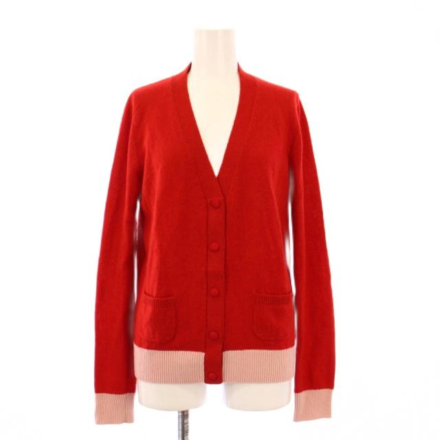 【中古】モンクレール MONCLER ニットカーディガン 長袖 Vネック カシミヤ M 赤 レッド ピンク /BB レディース