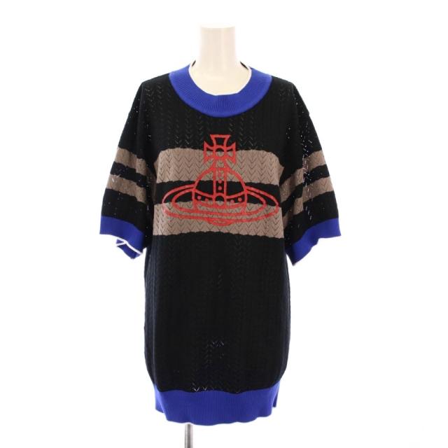 【中古】ヴィヴィアンウエストウッドレッドレーベル ニット 半袖 クルーネック オーブ ロゴ 黒 青 ベージュ