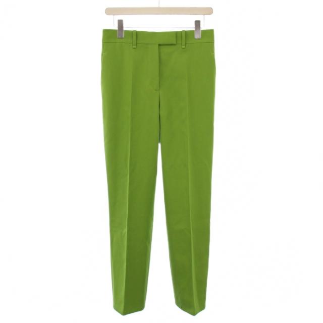 【中古】未使用品 カルバンクライン スラックスパンツ ジップフライ サイドライン ウール シルク 1 緑 タグ付き