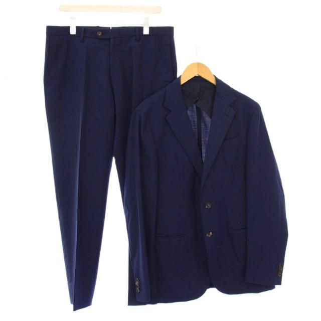 【中古】パイデア シングルスーツ セットアップ テーラードジャケット テーパードパンツ ウール ストライプ柄 50 紺
