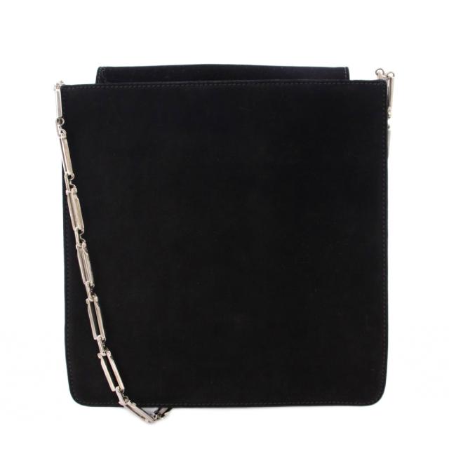 【中古】サルヴァトーレフェラガモ ワンショルダーバッグ チェーン スエード バイカラー 黒 シルバーカラー